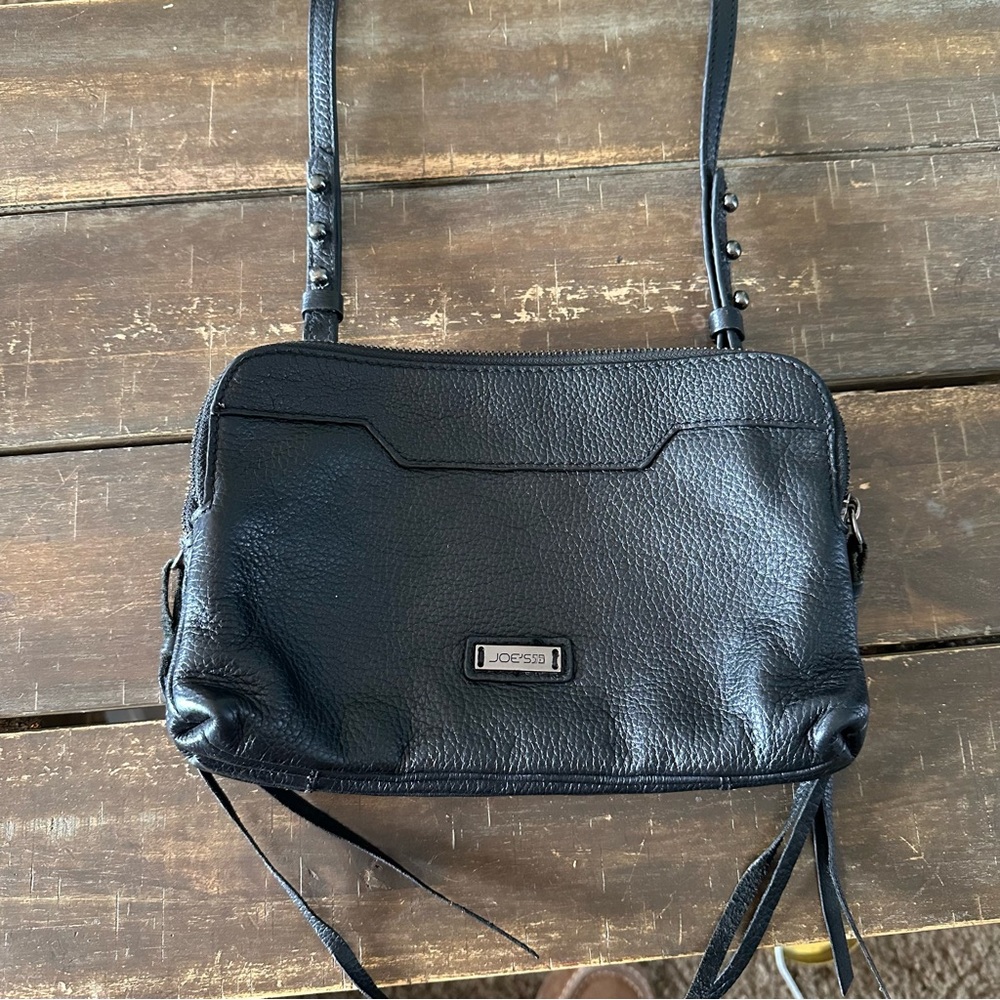 Joe's Jeans Black Leather Crossbody Shoulder Bag Clutch Tassels Organizer Travel